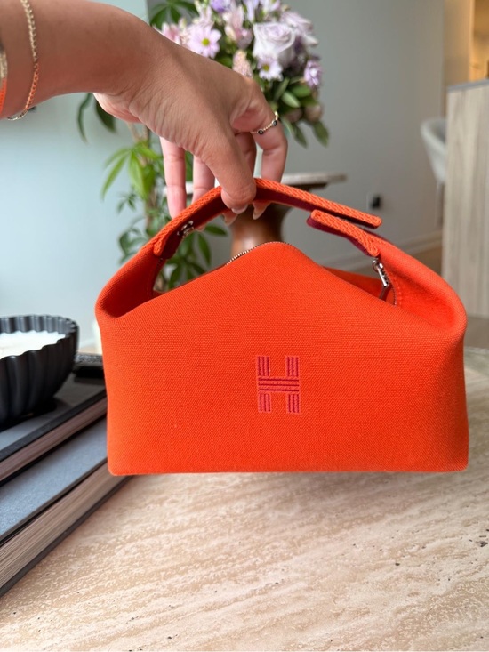 Hermes Handbags - Hermes Orange Canvas Top-Handle Bag with Pink 'H' Stitching, bride à sac